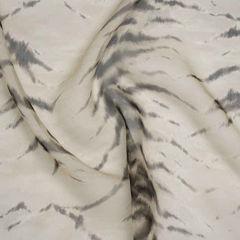 Silk Voile Print Made in Italy - Warm Gray and Black Animal Stripes - Deadstock