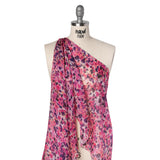 Silk Birdseye Pique Voile Print Made in Italy - Pink, Dark Purple and Lavender Watercolor Roses - Deadstock
