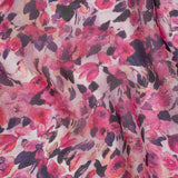 Silk Birdseye Pique Voile Print Made in Italy - Pink, Dark Purple and Lavender Watercolor Roses - Deadstock
