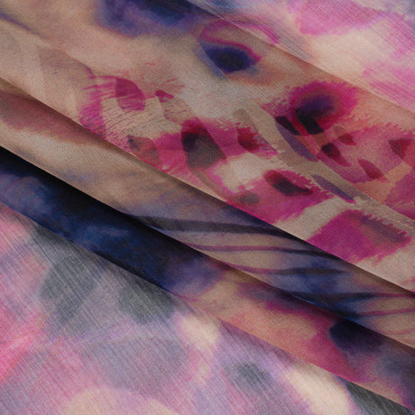 Silk Voile Print Made in Italy - Pink, Purple and Indigo Abstract - Deadstock
