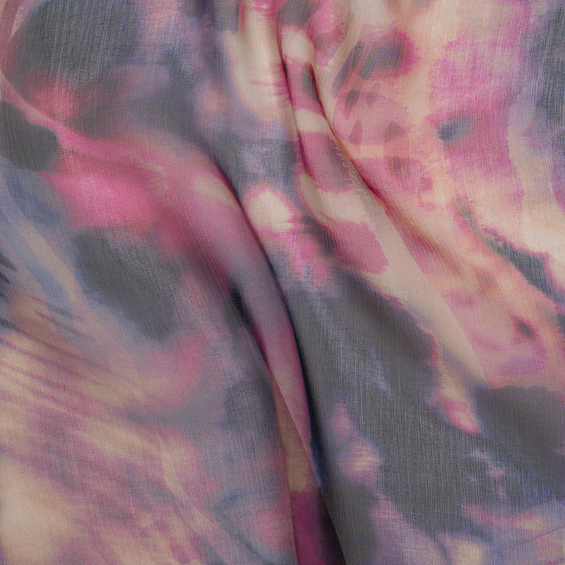 Silk Voile Print Made in Italy - Pink, Purple and Indigo Abstract - Deadstock