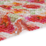 Ruched Silk Blend Striped Dobby Made in Italy - Magenta, Orange and Light Green Floral - Deadstock