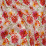 Ruched Silk Blend Striped Dobby Made in Italy - Magenta, Orange and Light Green Floral - Deadstock