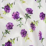 Ruched Silk Blend Striped Dobby Made in Italy - Purple, Green and White Scattered Carnations - Deadstock