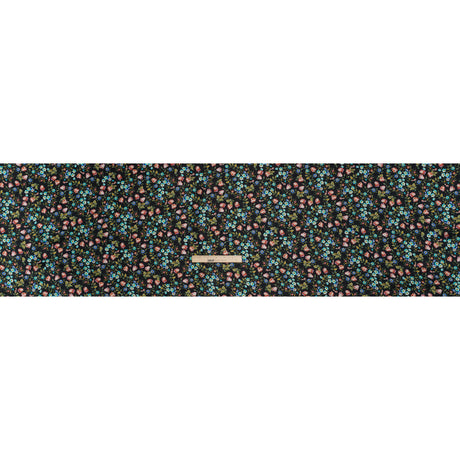 Crepe Like Silk Woven Print Made in Italy - Black, Pink and Sky Blue Little Flowers - Deadstock