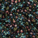 Crepe Like Silk Woven Print Made in Italy - Black, Pink and Sky Blue Little Flowers - Deadstock