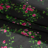 Silk Voile Print Made in Italy - Black, Green and Pink Flower Bunches - Deadstock