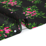Silk Voile Print Made in Italy - Black, Green and Pink Flower Bunches - Deadstock