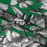 Lightweight Silk Pique Print Made in Italy - Kelly Green, Black and White Flowers - Deadstock