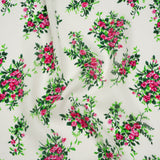 Silk Georgette Print - Pink, Green and Ivory Flower Bunches - Deadstock