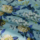 Slubbed Raw Silk Organza Print Made in Italy - Sky Blue, Ultramarine and Yellow Floral - Deadstock
