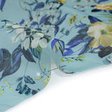 Slubbed Raw Silk Organza Print Made in Italy - Sky Blue, Ultramarine and Yellow Floral - Deadstock
