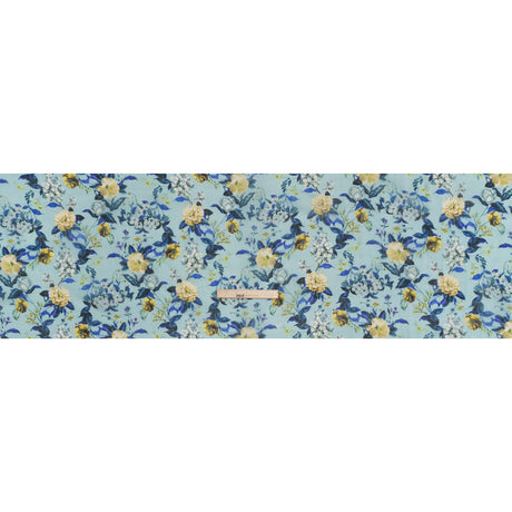 Slubbed Raw Silk Organza Print Made in Italy - Sky Blue, Ultramarine and Yellow Floral - Deadstock