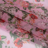 Silk Organza Print Made in Italy - Bubblegum Pink, Rose and Green Floral - Deadstock