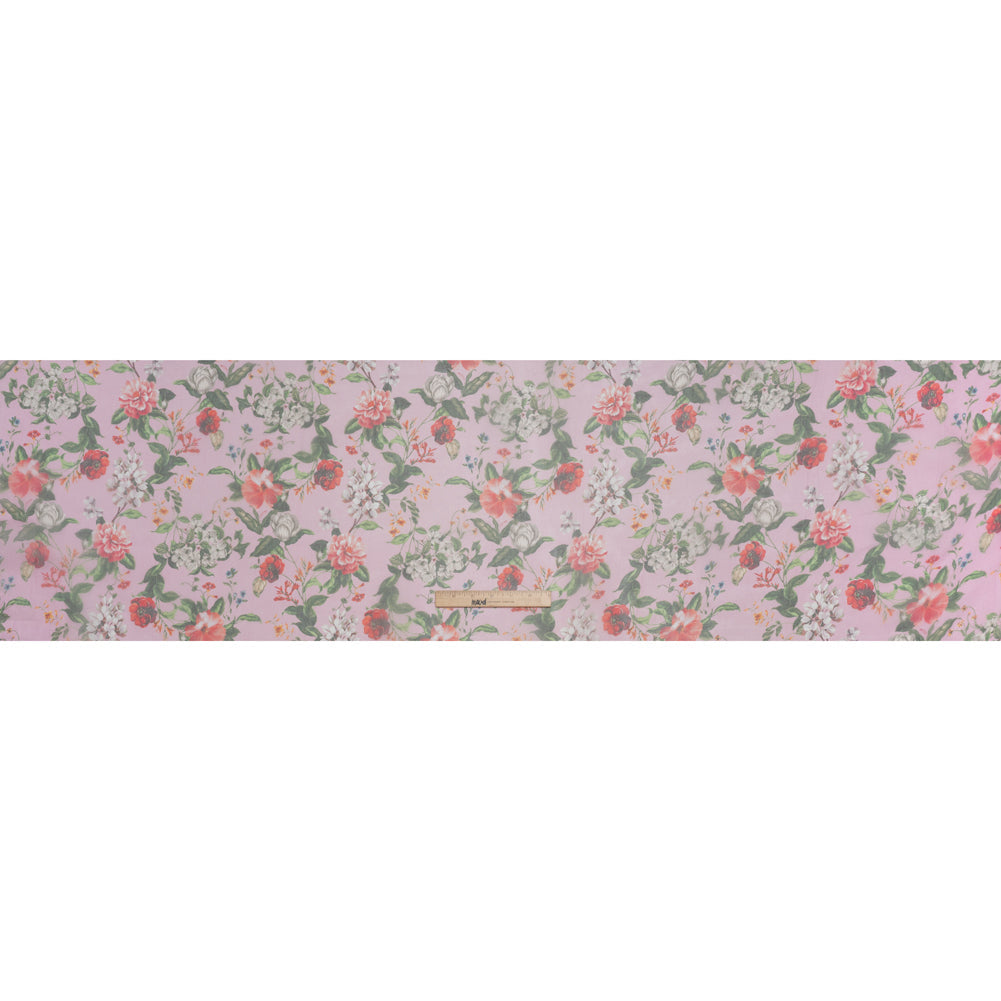 Silk Organza Print Made in Italy - Bubblegum Pink, Rose and Green Floral - Deadstock