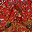 China Silk/Silk Habotai Print Made in Italy - Red, Green and Golden Yellow Flowers and Crests - Deadstock