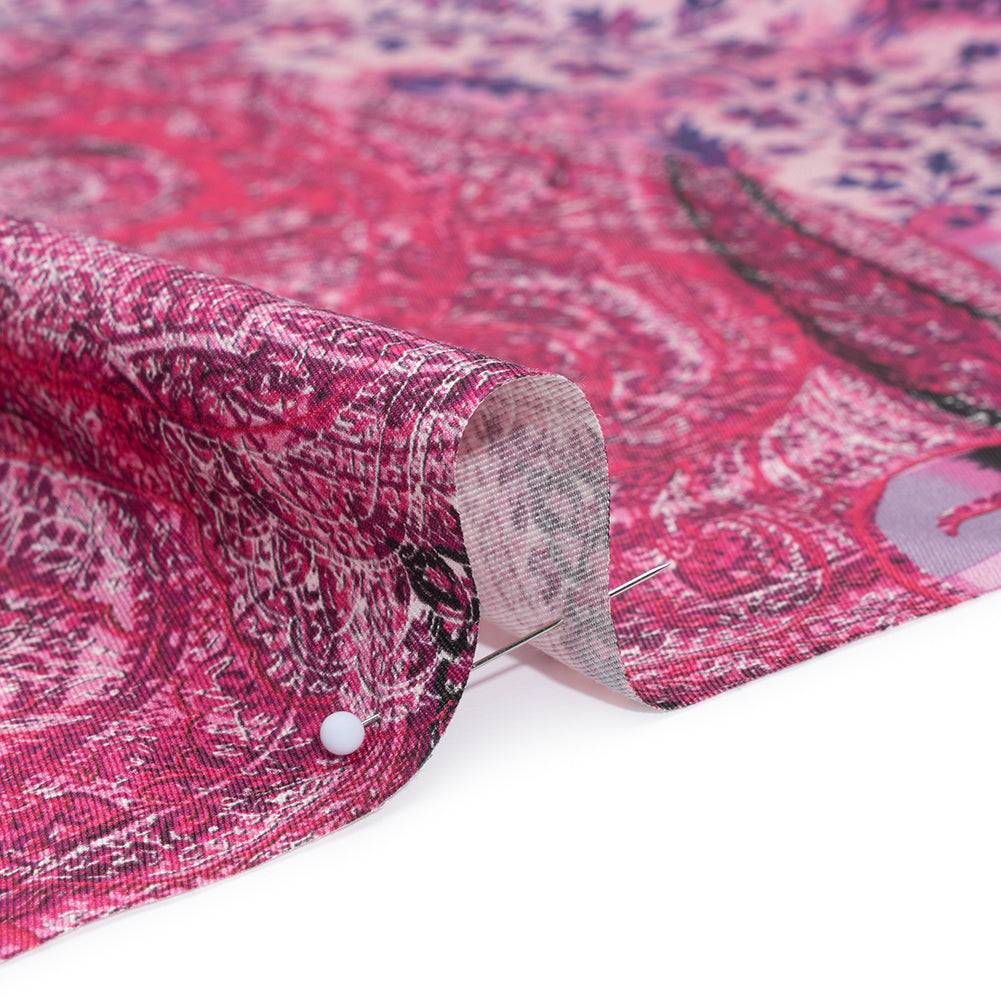 Silk Twill Panel Made in Italy - Fuchsia, Purple and Pink Paisley, Floral and Stripes - Deadstock