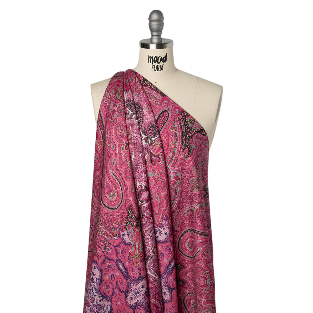 Silk Twill Panel Made in Italy - Fuchsia, Purple and Pink Paisley, Floral and Stripes - Deadstock