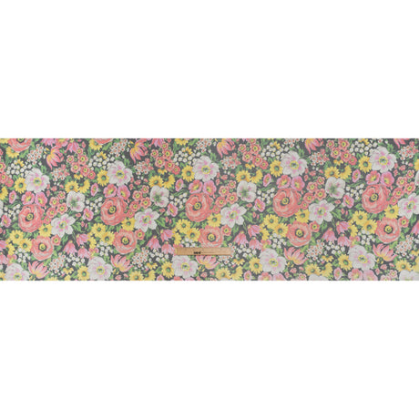 Silk Voile Print Made in Italy - Pink, Yellow and Green Flower Garden - Deadstock