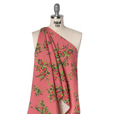 Silk Woven Print Made in Italy - Rose Pink, Red and Green Flower Bunches - Deadstock