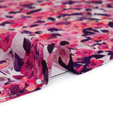 Silk Georgette Print Made in Italy - Pink, Dark Purple and Lavender Watercolor Roses - Deadstock