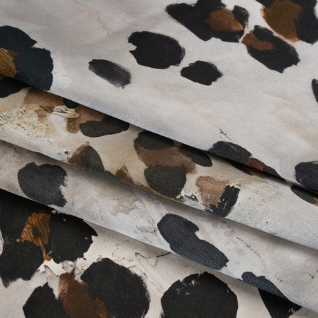 Silk Satin Print Made in Italy - Brown, Beige and Gray Painted Animal Spots - Deadstock