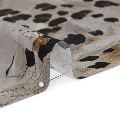 Silk Satin Print Made in Italy - Brown, Beige and Gray Painted Animal Spots - Deadstock