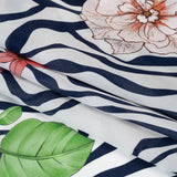 Silk Crepe de Chine Print Made in Italy - Navy, Pink and Green Zebra Stripes, Flowers and Chain Borders - Deadstock