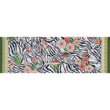 Silk Crepe de Chine Print Made in Italy - Navy, Pink and Green Zebra Stripes, Flowers and Chain Borders - Deadstock