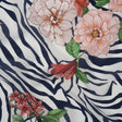 Silk Crepe de Chine Print Made in Italy - Navy, Pink and Green Zebra Stripes, Flowers and Chain Borders - Deadstock
