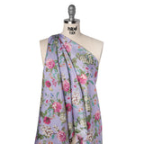Textured Silk Woven Print Made in Italy - Lavender, Pink and Green Floral - Deadstock