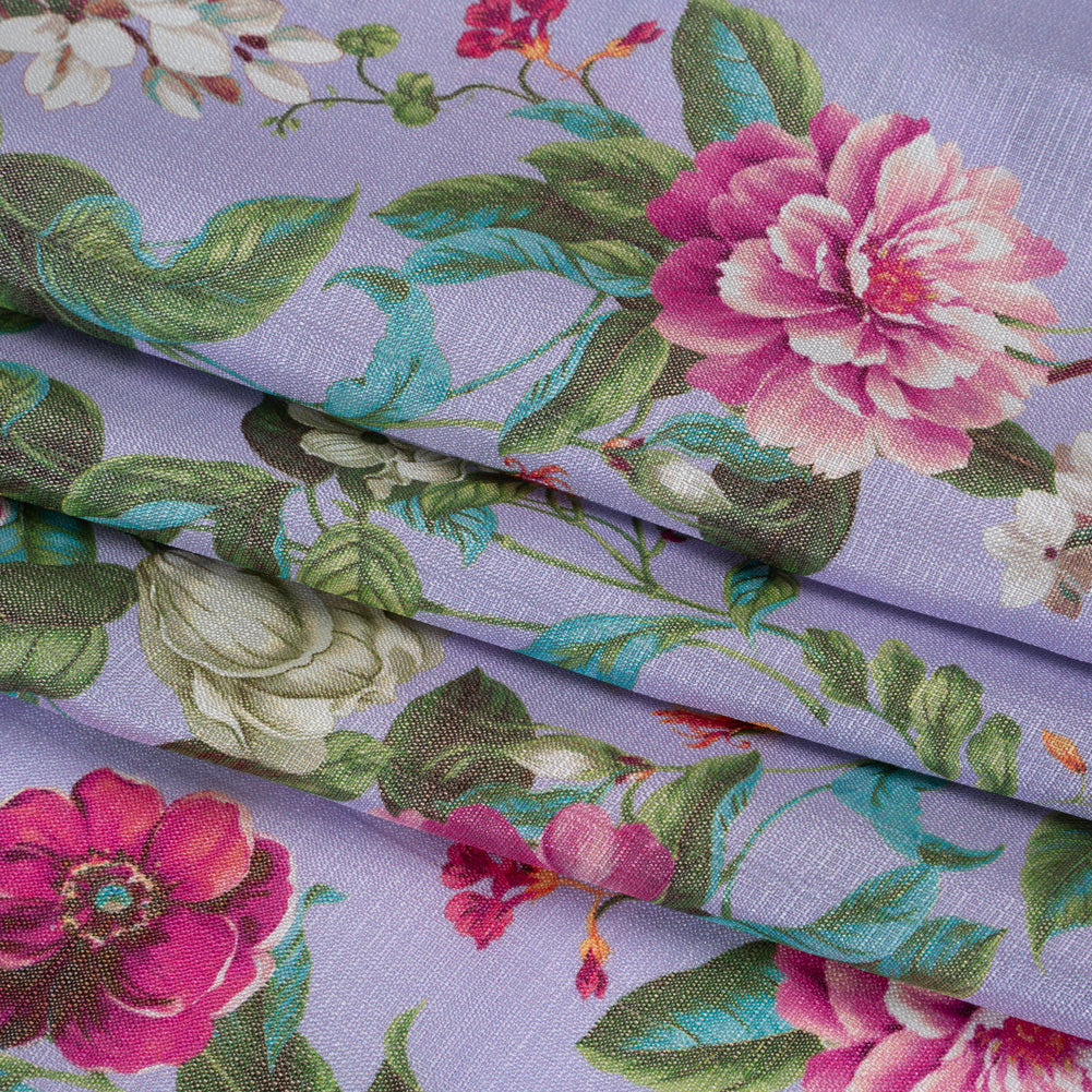 Textured Silk Woven Print Made in Italy - Lavender, Pink and Green Floral - Deadstock
