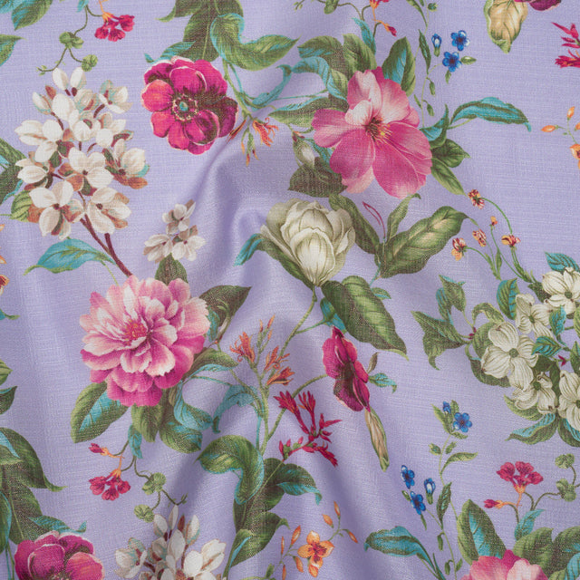 Textured Silk Woven Print Made in Italy - Lavender, Pink and Green Floral - Deadstock