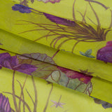 Silk Voile Print Made in Italy - Chartreuse Green, Purple and Blue Tropical Flora and Fauna - Deadstock
