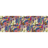 Silk Shantung Print Made in Italy - Blue, Lime and Brown Stylized Flowers and Leaves - Deadstock