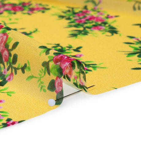 Silk Chiffon Print Made in Italy - Sunny Yellow, Green and Pink Flower Bunches - Deadstock