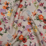 China Silk/Silk Habotai Print Made in Italy - Greige, Red and Purple Fancy Flowers - Deadstock