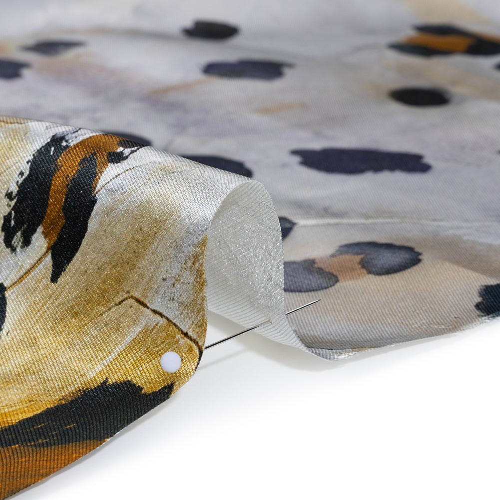 Silk Twill Print Made in Italy - Yellow Ochre, Brown and Black Painted Animal Spots - Deadstock