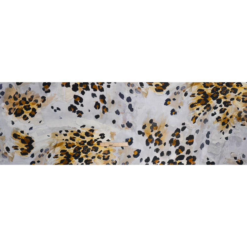 Silk Twill Print Made in Italy - Yellow Ochre, Brown and Black Painted Animal Spots - Deadstock
