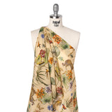 Slubbed Sheer Silk Woven Print Made in Italy - Beige, Green and Orange Tropical Flora and Fauna - Deadstock