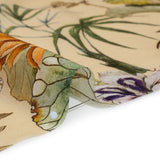 Slubbed Sheer Silk Woven Print Made in Italy - Beige, Green and Orange Tropical Flora and Fauna - Deadstock
