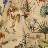 Slubbed Sheer Silk Woven Print Made in Italy - Beige, Green and Orange Tropical Flora and Fauna - Deadstock