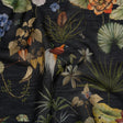 Slubbed Sheer Silk Woven Print Made in Italy - Black, Green and Orange Tropical Flora and Fauna - Deadstock
