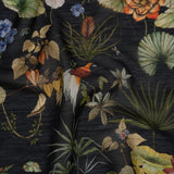 Slubbed Sheer Silk Woven Print Made in Italy - Black, Green and Orange Tropical Flora and Fauna - Deadstock
