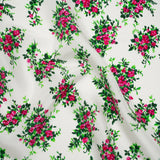 China Silk/Silk Habotai Print Made in Italy - Pink, Green and Ivory Flower Bunches - Deadstock