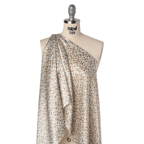 Charmeuse-Backed Silk Print Made in Italy - Ivory, Burnt Orange and Pink Little Flower Vines - Deadstock