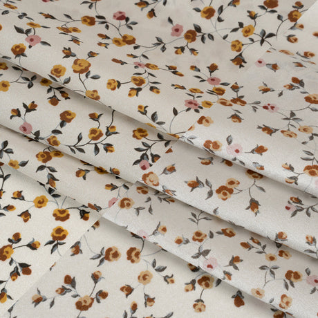 Charmeuse-Backed Silk Print Made in Italy - Ivory, Burnt Orange and Pink Little Flower Vines - Deadstock