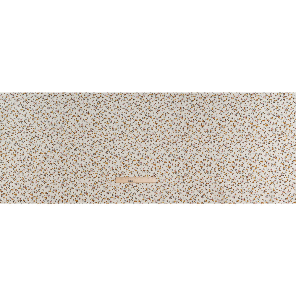 Charmeuse-Backed Silk Print Made in Italy - Ivory, Burnt Orange and Pink Little Flower Vines - Deadstock