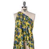 Silk Crepe de Chine Print Made in Italy - Lemon Yellow, Blue and Green Lilies - Deadstock