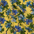 Silk Crepe de Chine Print Made in Italy - Lemon Yellow, Blue and Green Lilies - Deadstock